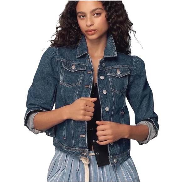 Pilcro Jackets & Blazers - Pilcro Denim Jacket Blue Puff-Sleeve Button-Up Cropped Medium